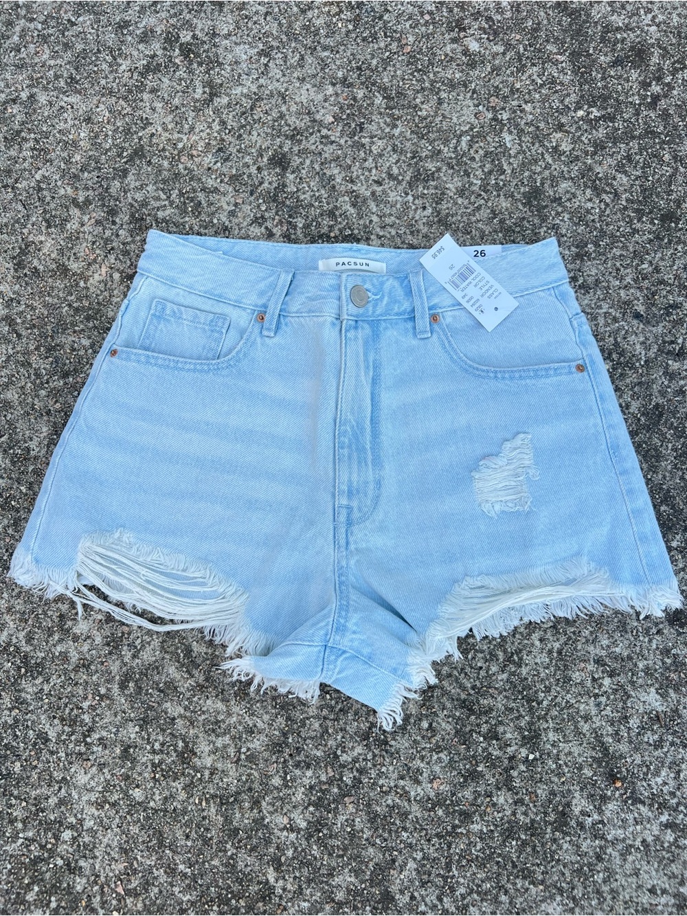 NWT PacSun High Rise Festival Denim Shorts Light Wash Distressed Size 26